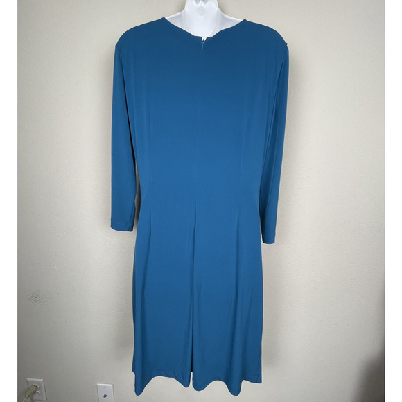 Tahari Arthur S. Levine Teal Jersey Drape Shift Dress Size 14 Career Workwear - Picture 5 of 7